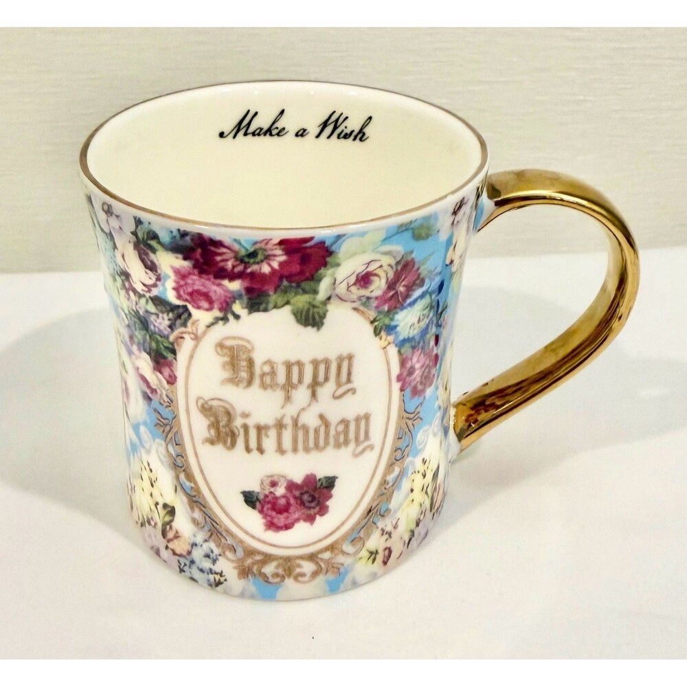 Victorian Trading Co. Happy Birthday Floral Ceramic Coffee Mug